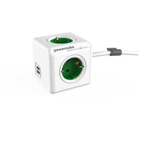 Удлинитель Allocacoc PowerCube Extended 1402GN/DEEUPC, 5 розеток, 1,5 м, White/Green в Юлмарт