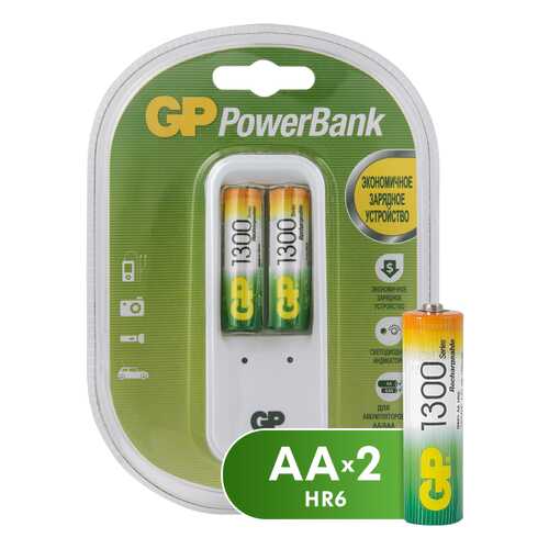 Зарядное устройство + аккумуляторы GP PB410GS130-2CR2 AA 2 шт. 1300 mAh в Юлмарт