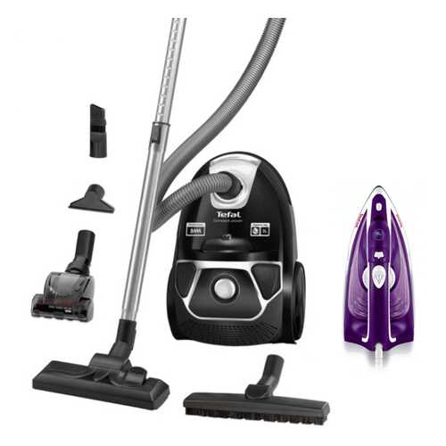 Комплект Пылесос Tefal Compact Power TW3985EA Black + Утюг Tefal FV1844E0 White/Purple в Юлмарт